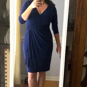 Chaps faux wrap v-neck dress bright navy size L